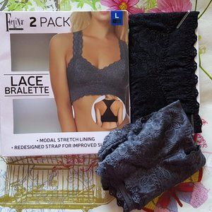 Felina Lace Bralets, 2-pack, Sz L, One Black, One Gray